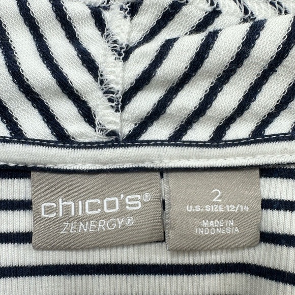 Chico’s Zenergy White Black Striped Open Front Cardigan Duster 12/14 - Picture 5 of 7